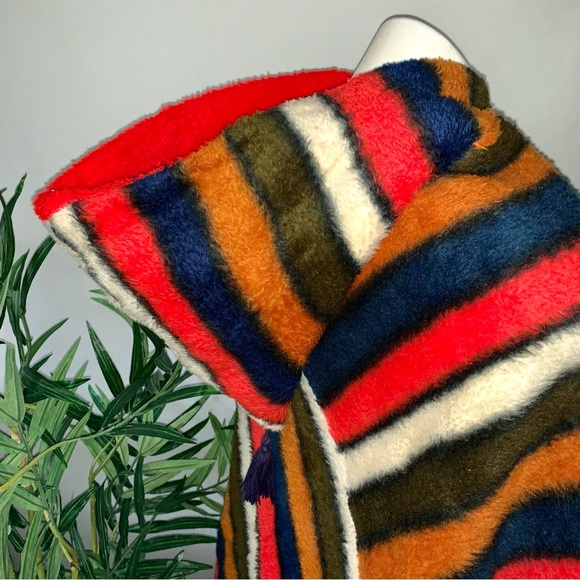 Vintage Unique Chevron Teddy Poncho Faux Fur One Size - Picture 7 of 15